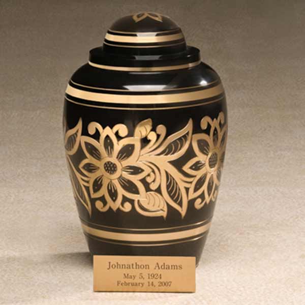 Brass Cremation Urn with Floral Design