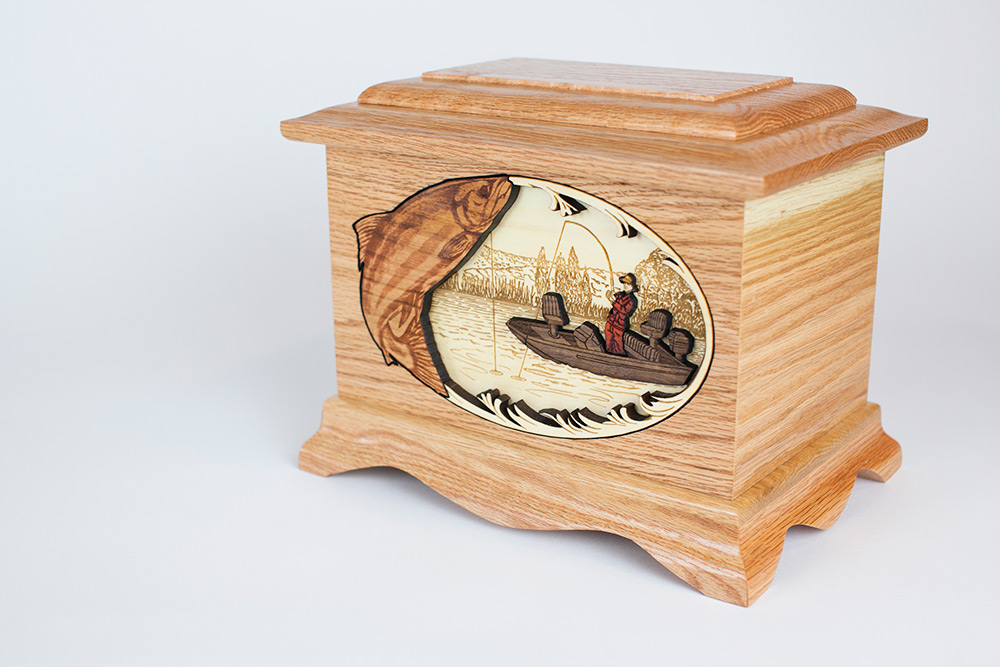 Oak wood cremation urn