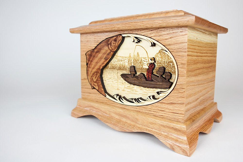 Engraved fishing art cremation urn memorial