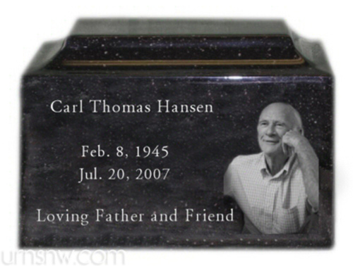 Engraved photo cremation urn - black granite