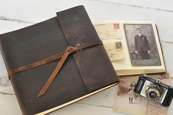 Old Fashioned Rustic Leather Memorial Guest Book