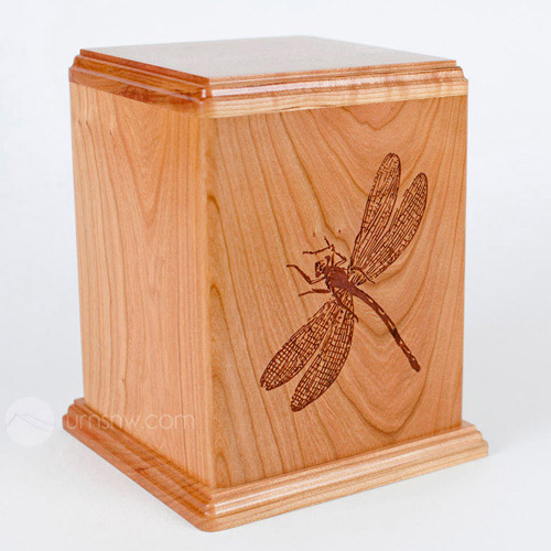 Cherry wood urn with Dragonfly