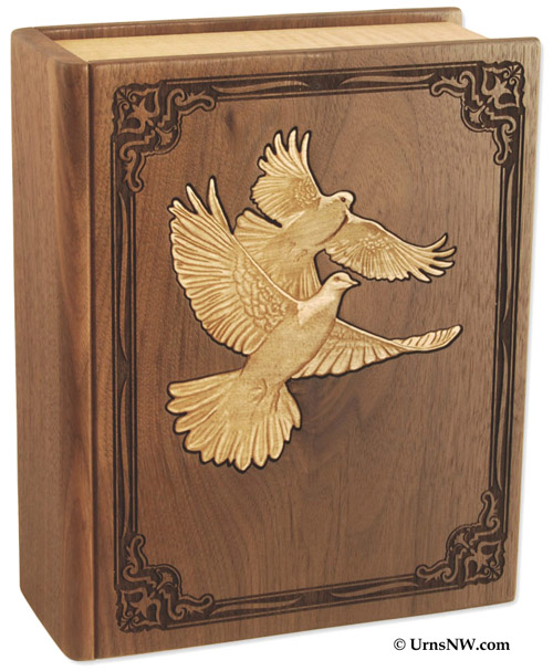 Doves Walnut Wood Urn