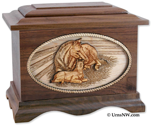 Horses Walnut Wood Funeral Urn