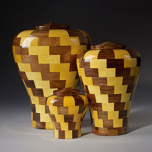 Checkered Wood Memorial Urn