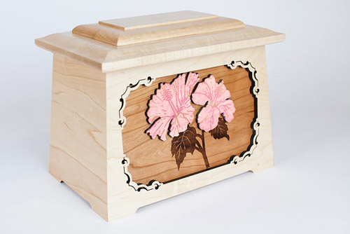 Maple wood urn with flower art