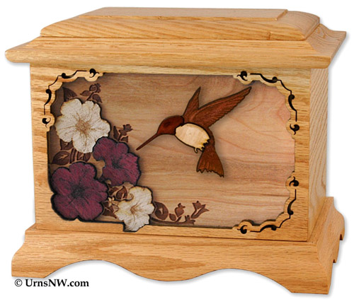 Wooden Urn with Hummingbird