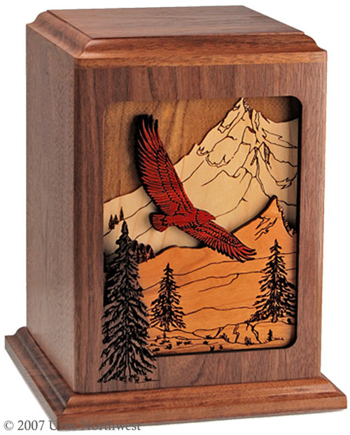 Walnut wood mountain eagle urn