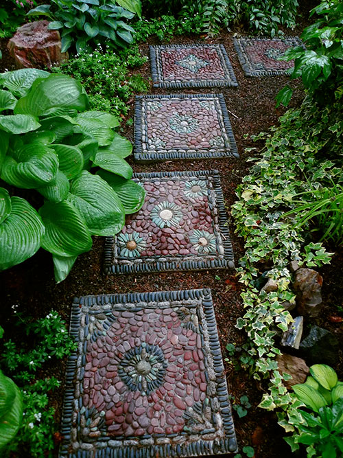 Garden stones with cremated ashes