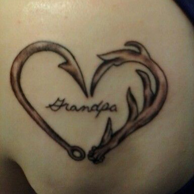 Hunting and Fishing Heart Tattoo