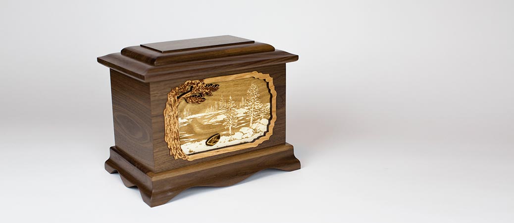 Wood Urn with Great Lakes Art
