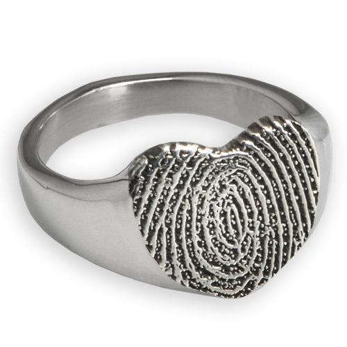 Sterling Silver Memorial Ring with Engraved Fingerprint