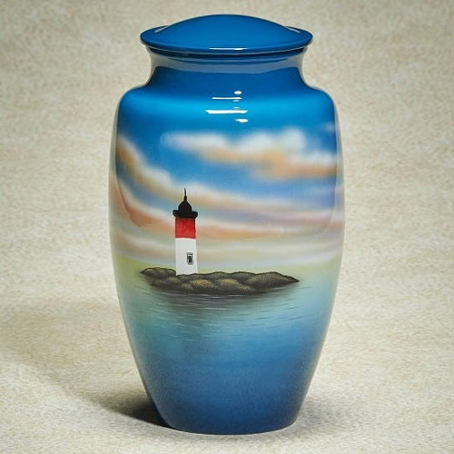 Most Beautiful Lighthouse Cremation Urns - Metal Hand-Painted Urn