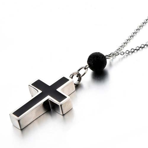 Cross Cremation Jewelry with Lava Rock Aromatherapy Diffusion Bead