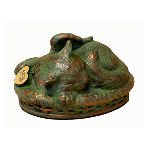 Green Cremation Urns - Bronze Cat Urn