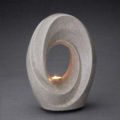 Craquelure Ceramic Oval Cremation Urn with Tealight