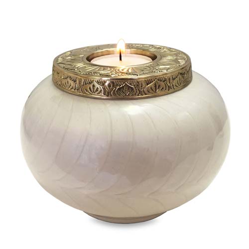 White and Gold Brass Tealight Cremation Urn