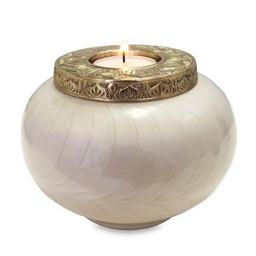 White and Gold Brass Tealight Cremation Urn
