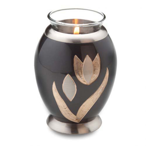 Tulip Flower Brass Cremation Urn with Tealight Candles