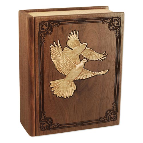 Solid wood cremation urn made like a book