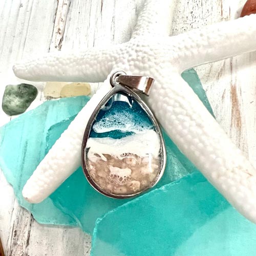 Beach cremation ash pendant