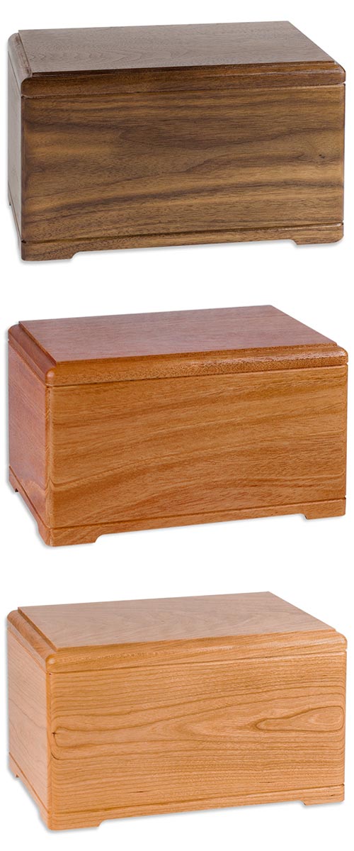 Walnut, Mahogany, and Cherry Wood Cremation Urns