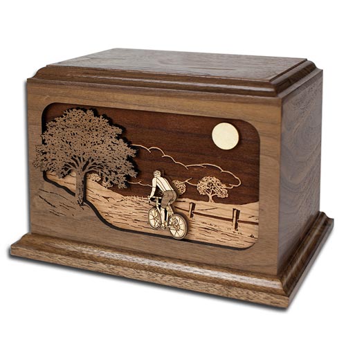 Bicycle Road Home Inlay Art Wooden Cremation Urn