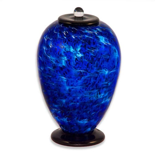 Glass Cremation Urn in Water Blue