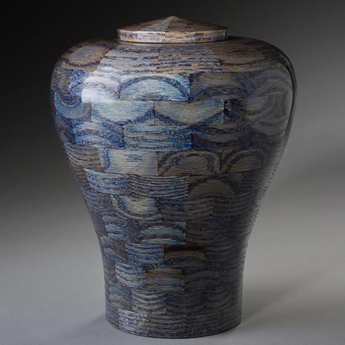 Blue Cremation Urns - Oak Wood