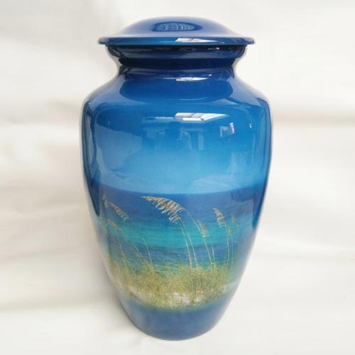 Beach photo cremation urn