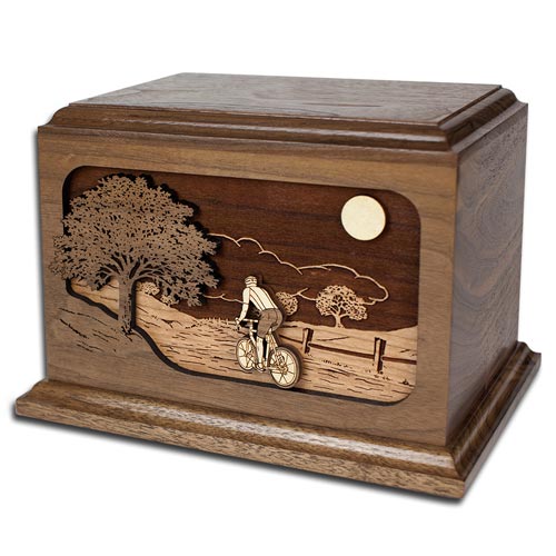 Wooden Bicycle Cremation Urn Inlay Art