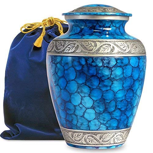 Blue Metal Vase Cremation Urn for Human Ashes