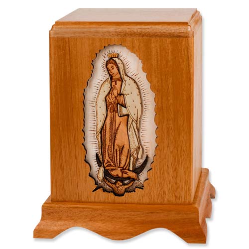 Our Lady of Guadalupe Wood Cremation Urn