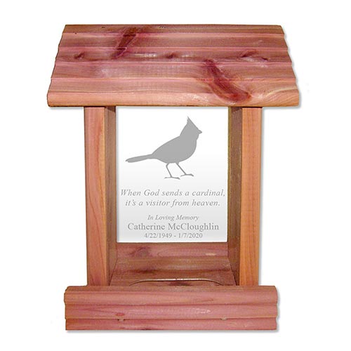 Custom-engraved sympathy bird feeder