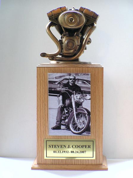 Personalized motorcyle engine urn tower