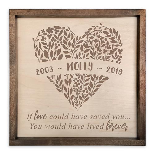 Wood engraved memorial plaque