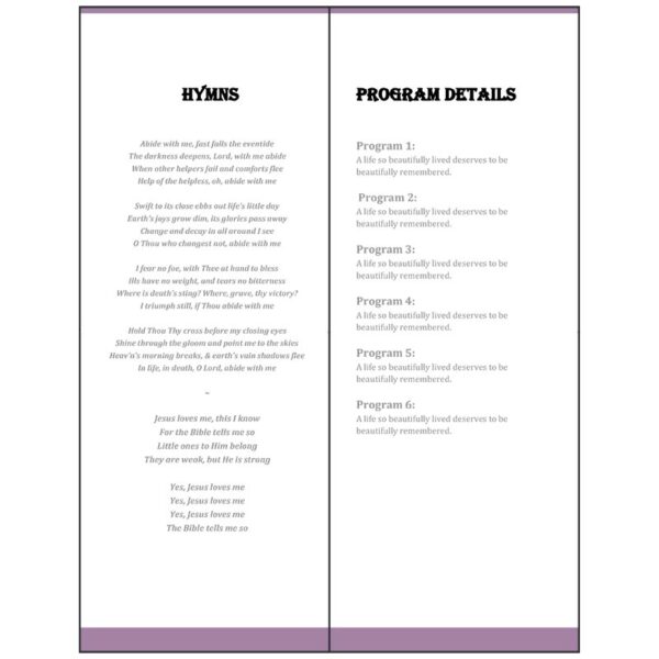 Vertical Funeral Program - Inside (Purple Banner)