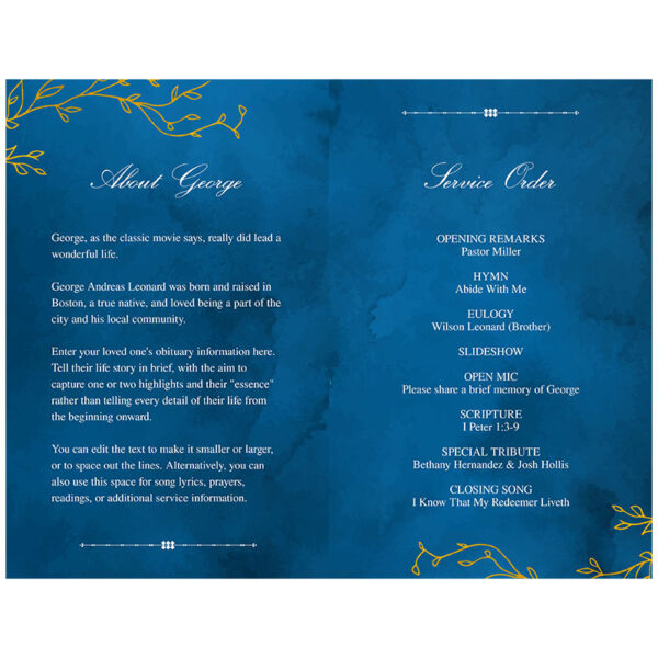 Blue & Gold Funeral Program Template (inside)