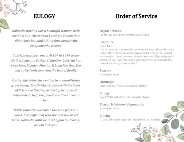 Free Funeral Program Templates- Sample Template (Gabriela Martins)