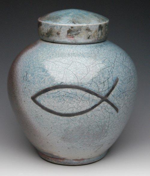 Christian Symbol Raku Cremation Urn- 50 Beautiful Ceramic Urns