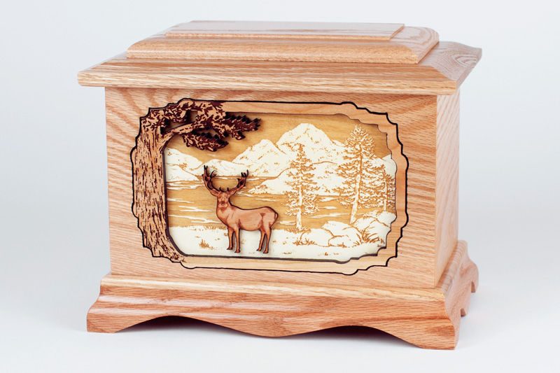 Oak Wood Urn with Inlay Art