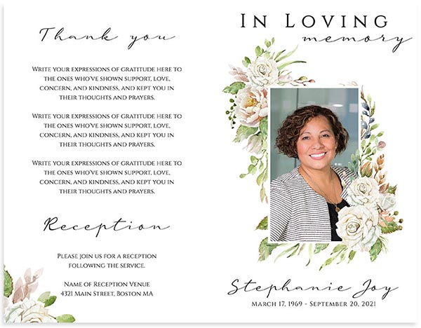 Funeral Program Templates Vintage Floral Frame- Front/Back