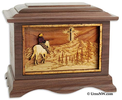 Wooden Engraved Urns for Cowboys