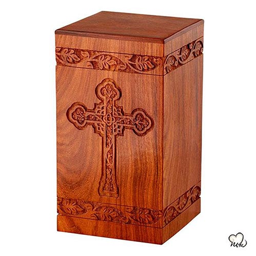 Solid Rosewood Engraved Cross Cremation Urn