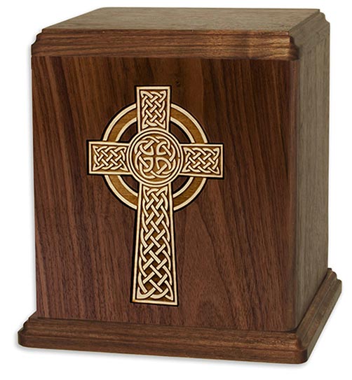 Walnut urn Celtic Cross Inlay