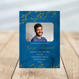 Blue & Gold Branches Design- Funeral Invitation