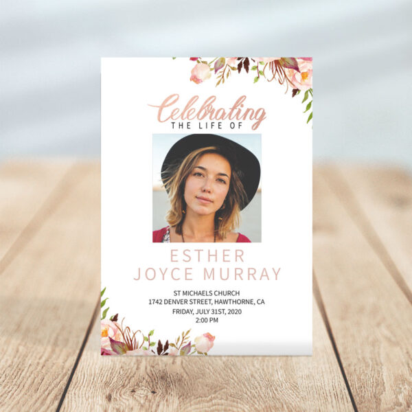 Gentle Florals Life Celebration- Funeral Invitations Template