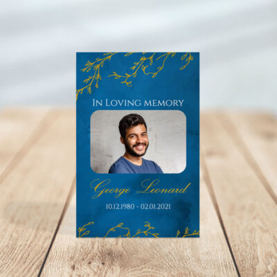 Blue & Gold Leaf Designed Prayer Card
