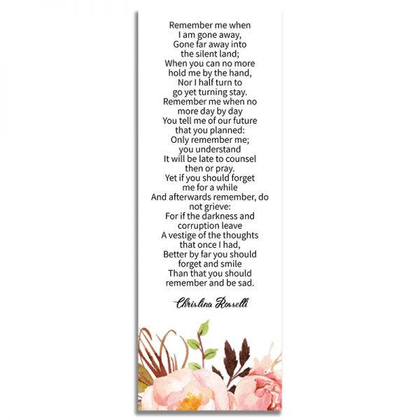 Gentle Florals Life Celebration- Back Funeral Bookmark Template