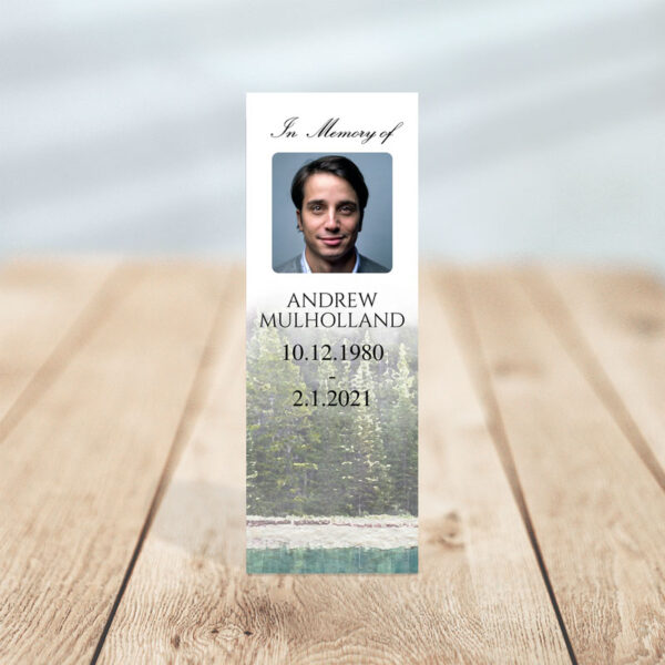 Funeral Memorial Bookmark Template - Evergreen Trees